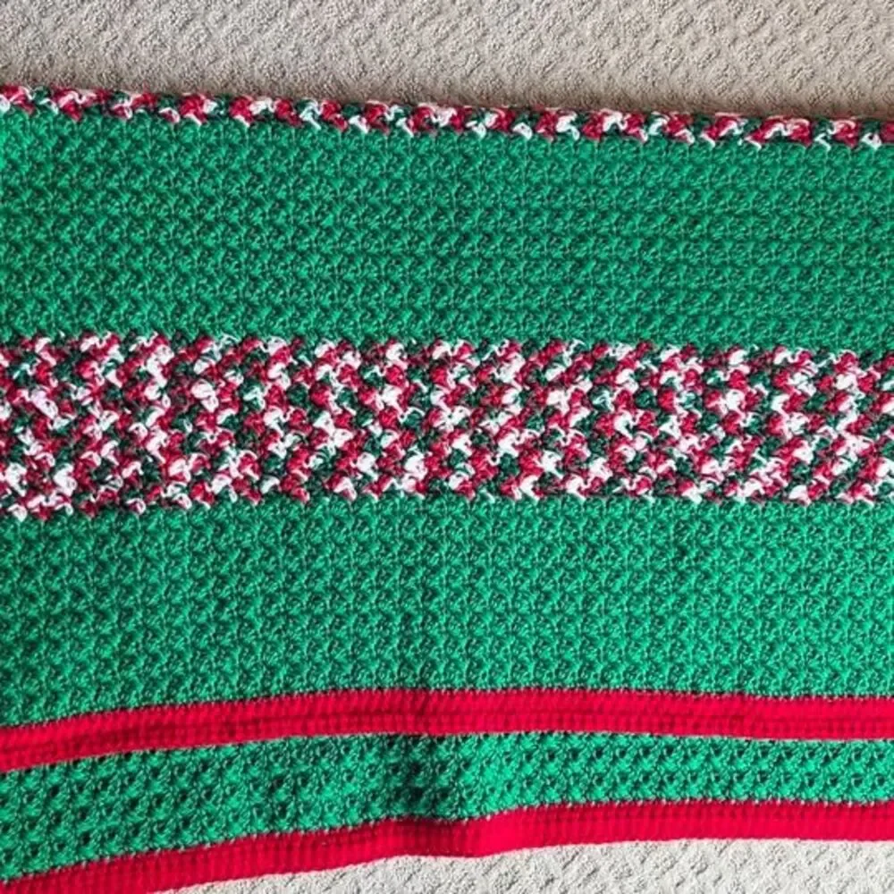 Handmade Crochet Blanket Throw Holiday Colors Red White Green